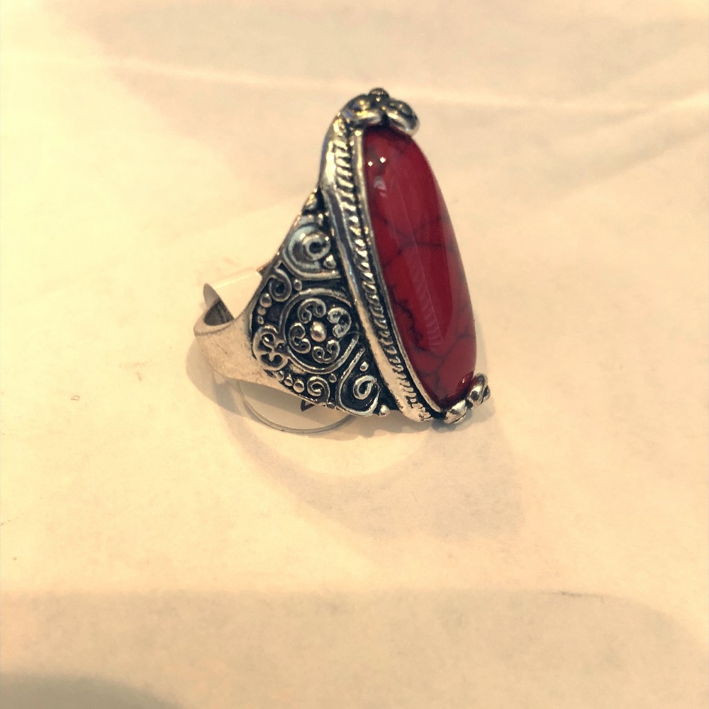 Vintage silver ring-red-size 20